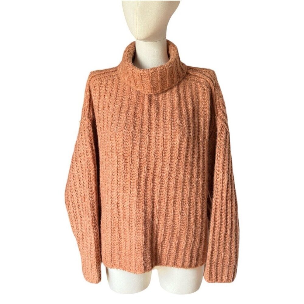 Free People Wool Blend Oversized Relaxed Fit Long Sleeve Crop Turtleneck Sz XS